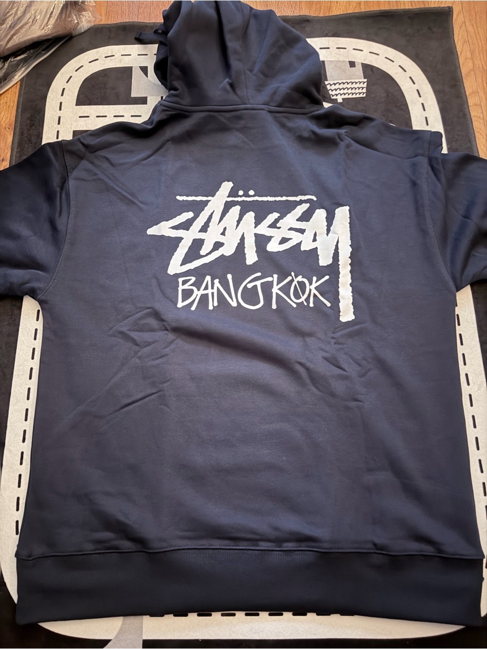 Stussy Bangkok Navy Hoodie - Men's Pullover Sweatshirt Size L